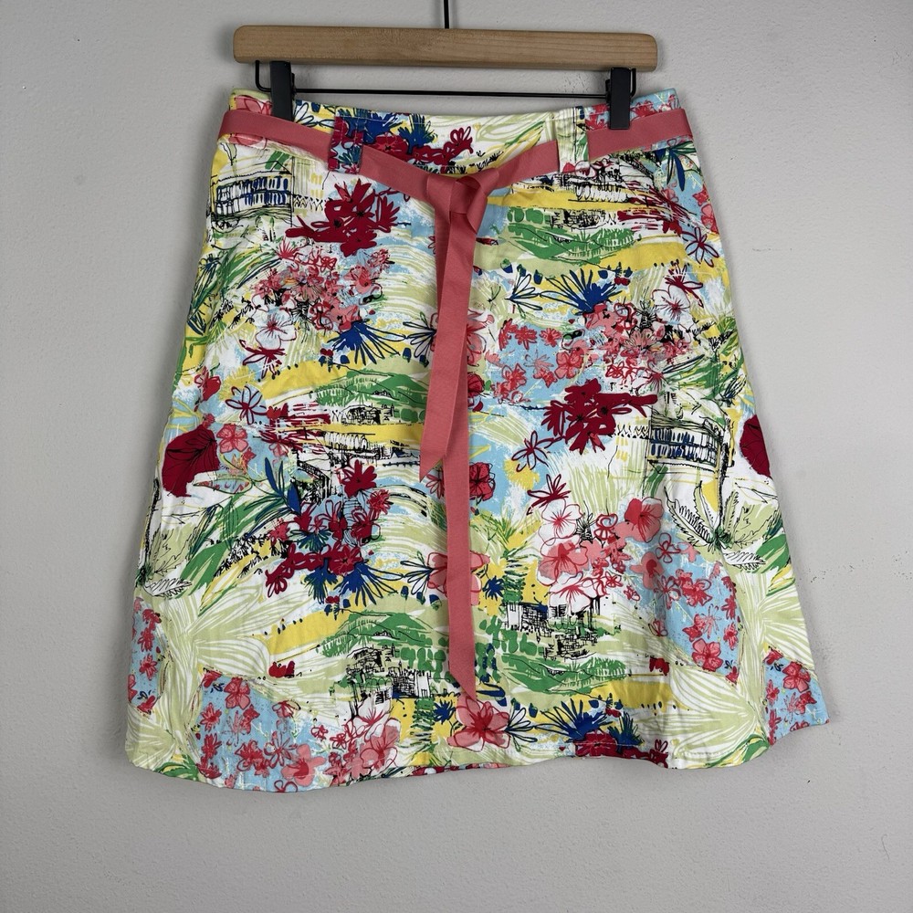 Vintage Blue Women's Hawaii Vibe Print Mini Skirt With Lace Belt Sz 8 Multicolor