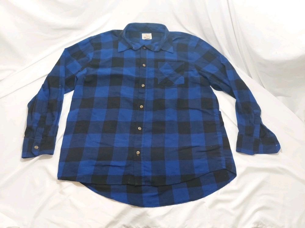 Field & Stream Flannel Shirt Mens 2XL XXL Blue Black Plaid Long Sleeve