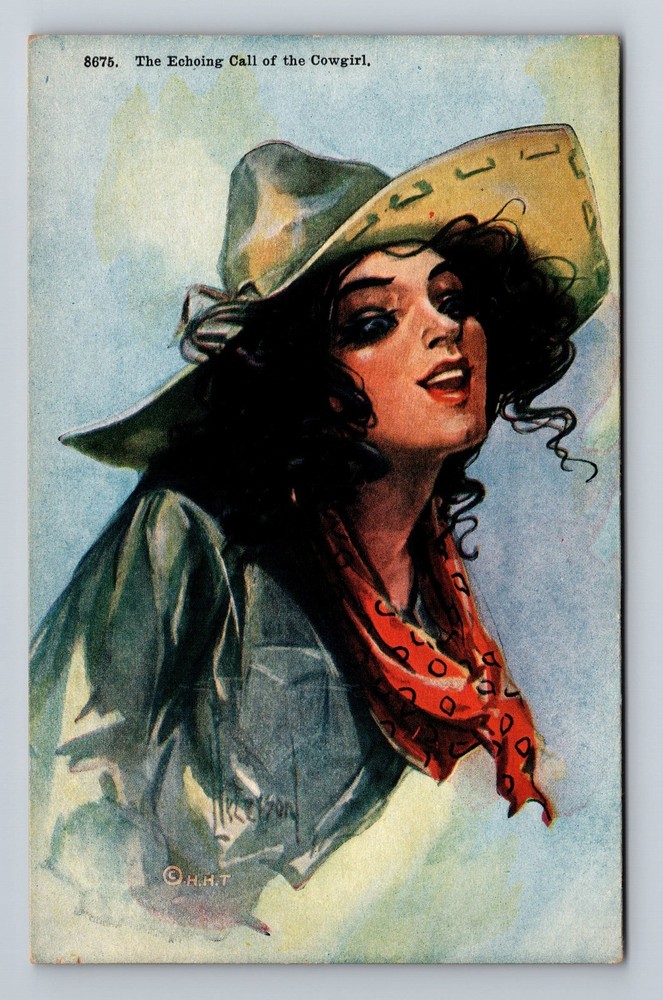 Echoing Call, Cowgirl Portrait Western Outfit Red Scarf Vintage Postcard