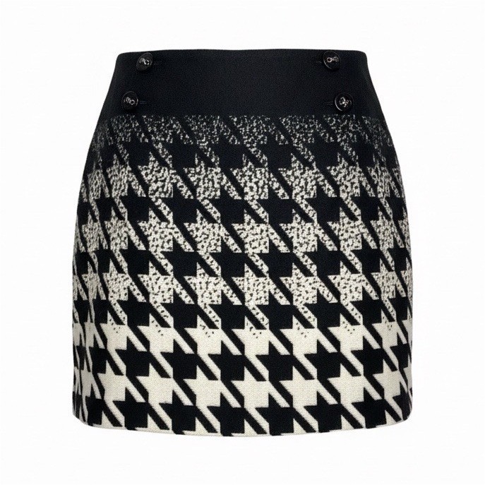 The Limited Wool Houndstooth Pencil Skirt Black White Button Accent Zip Size 2