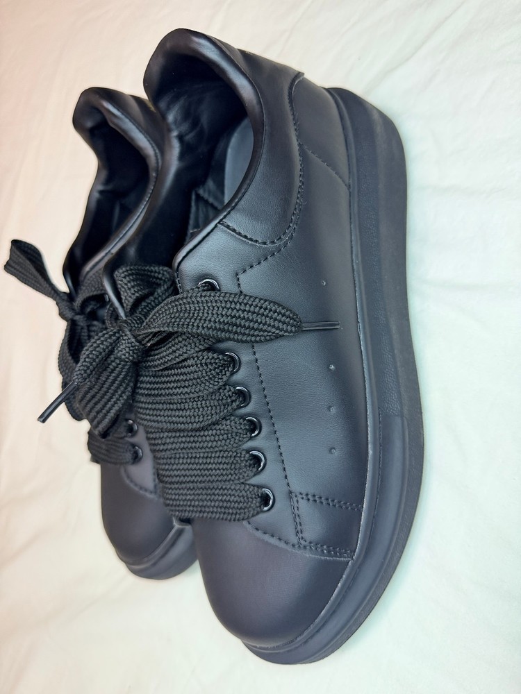 Alexander McQueen Oversized Black Leather Lace Up Men's Casual Sneakers size 42