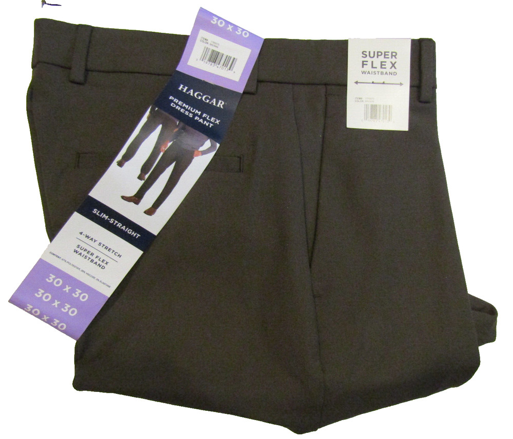 HAGGAR Brown Premium Flex Slim Straight Dress Pants 32 X 32 NWT Mens