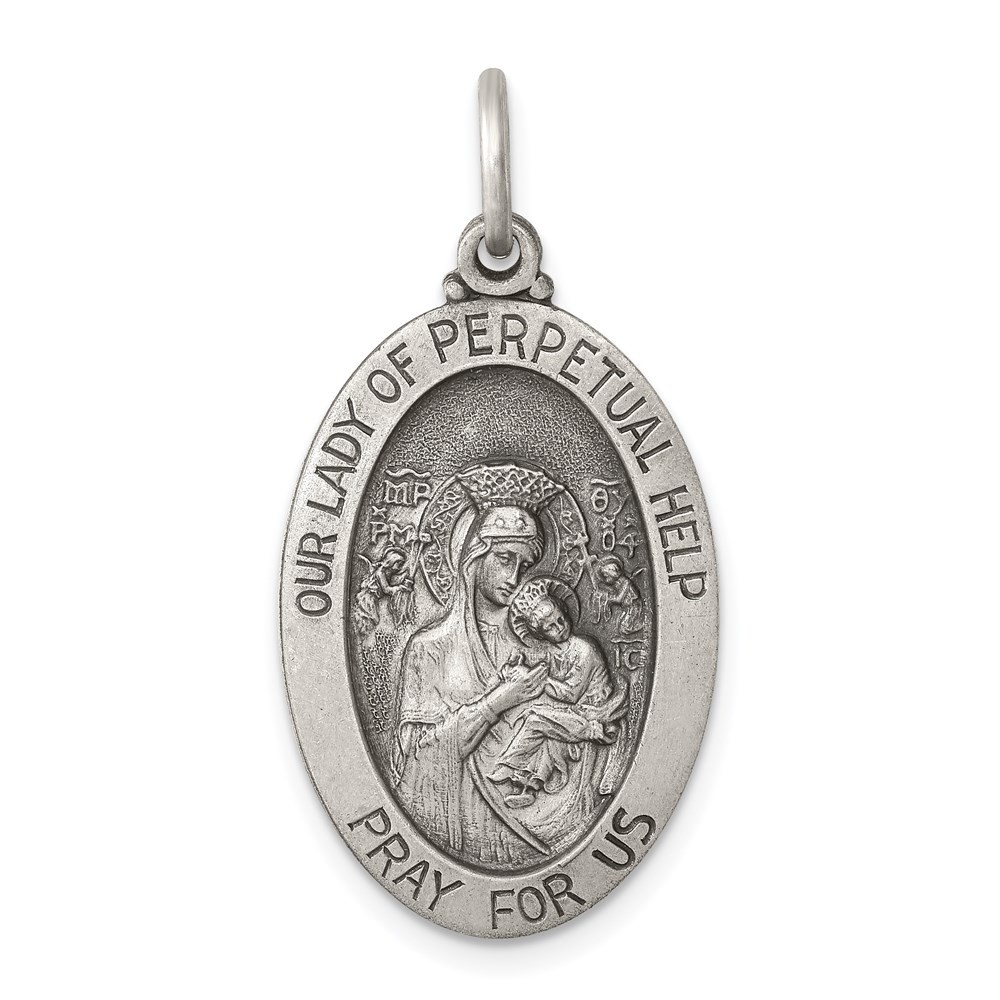 Sterling Silver Antiqued Our Lady of Perpetual Help Medal Pendant 2.75gm L-31 mm