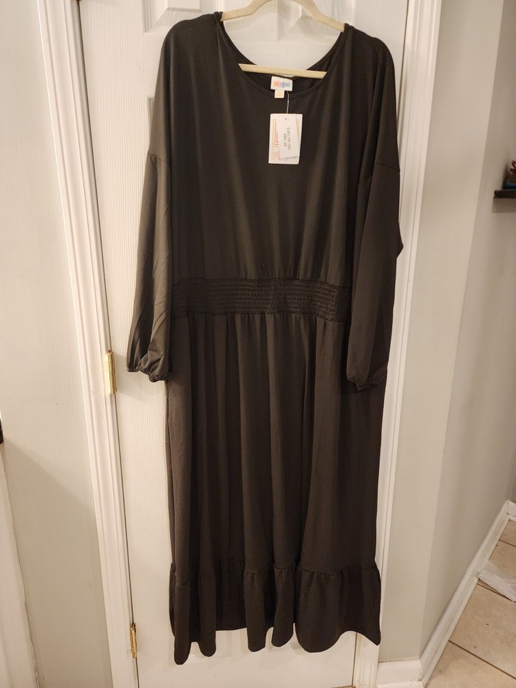 NEW  Lularoe Evelyn Smocked Waist Maxi Dress Size 3XL Long Sleeve Deep Brown
