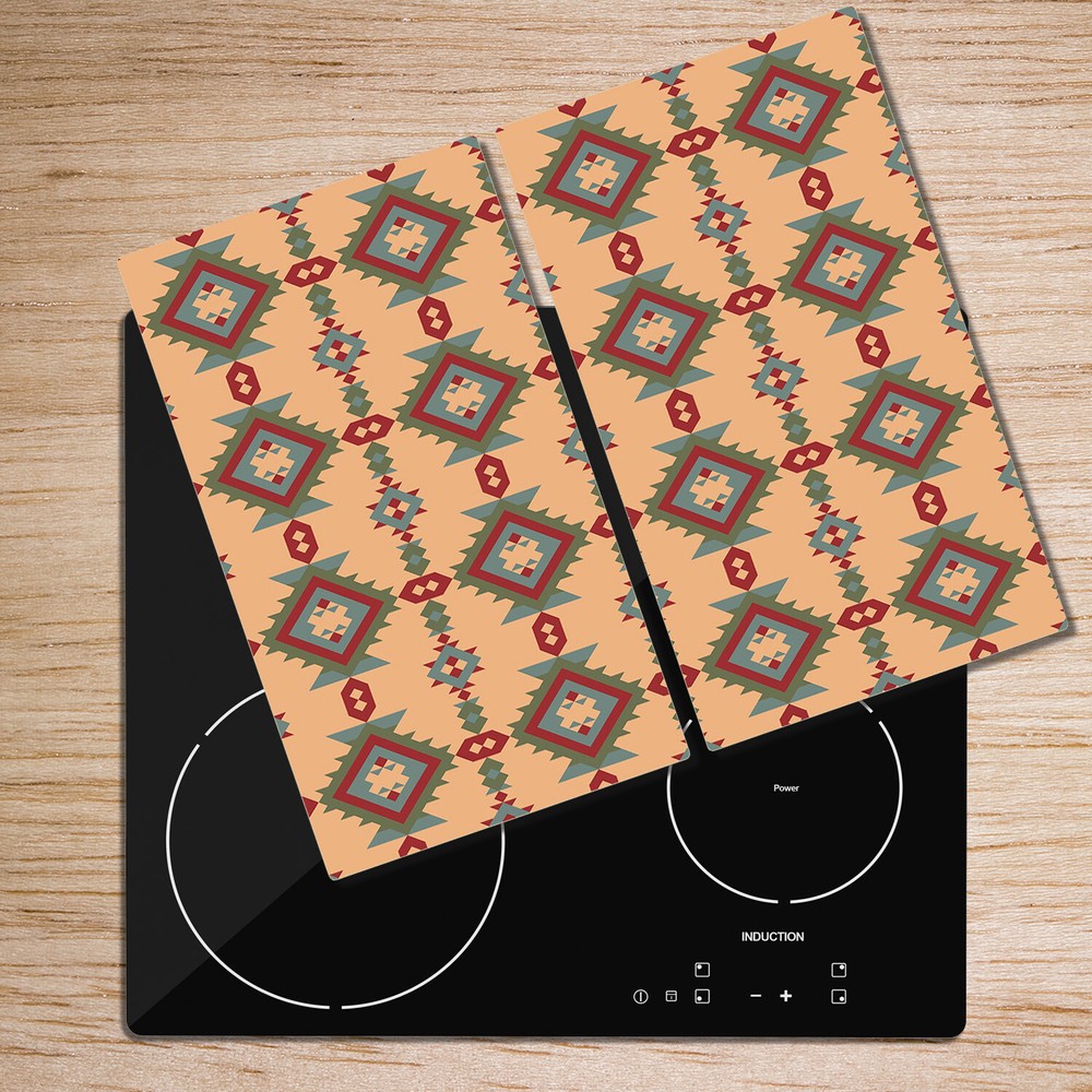 Glass Chopping Board Utensil American Indian motifs red green blue and orange