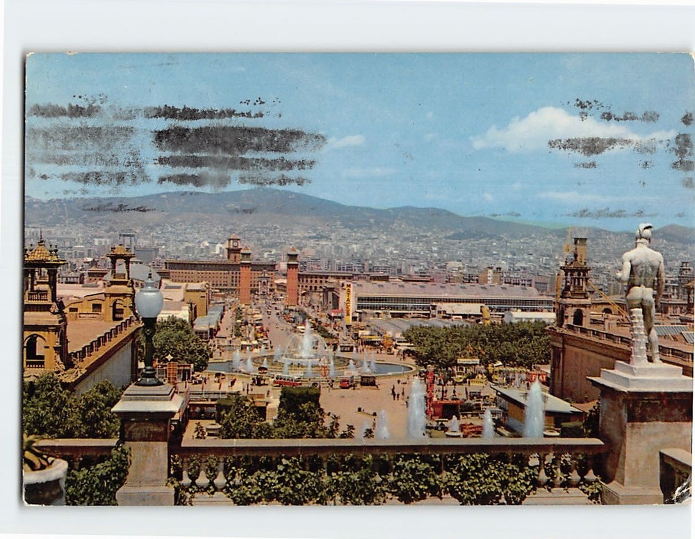 Postcard Panorama From Montjuich National Palace Barcelona Spain