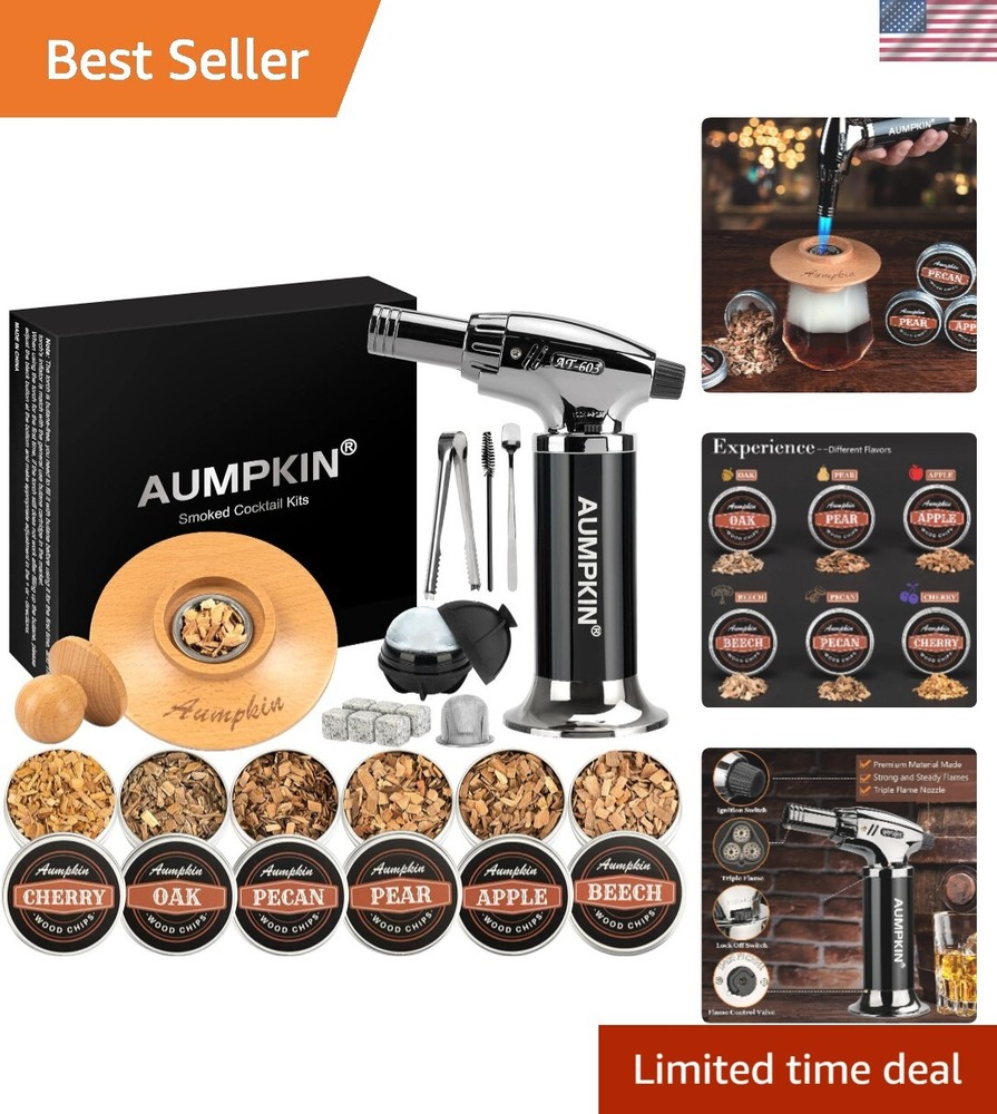 Cocktail Smoker Kit with Torch – 6 Flavors Wood Chips – Bourbon, Whiskey Smok...