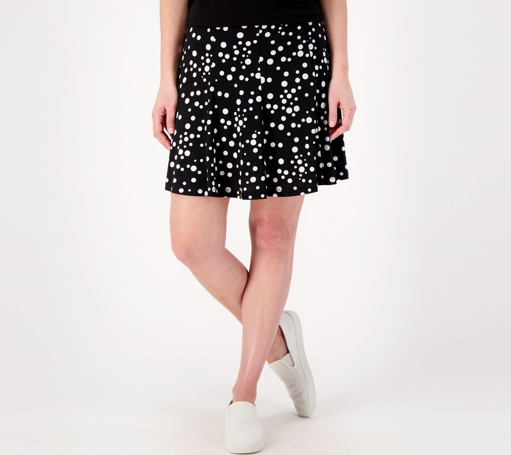 Susan Graver Women's Skirt Sz XL Printed Liquid Knit -Gore Pull-On Black A602049