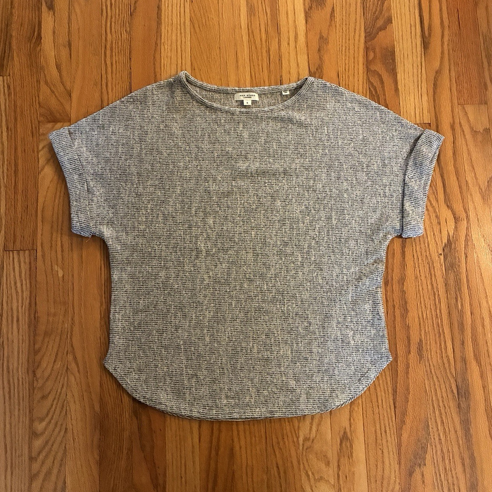 Max Studio Gray Knit Lightweight Short Sleeve Crew Neck Blouse Size S