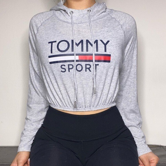 TOMMY HILFIGER Sport Cinch Crop Hoodie for Gym Workouts & Loungewear Size 1X