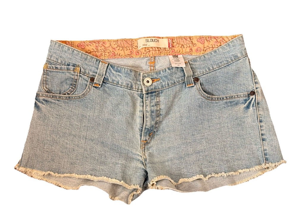 Levi’s Shorts Women Size 17 Slouch 504 Light Wash Frayed Hem Denim