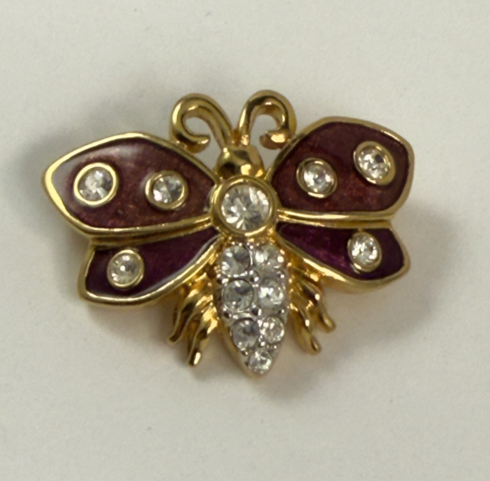 Vintage SWARVORSKI Swan Signed Enameled Crystal Butterfly Brooch Lapel Pin