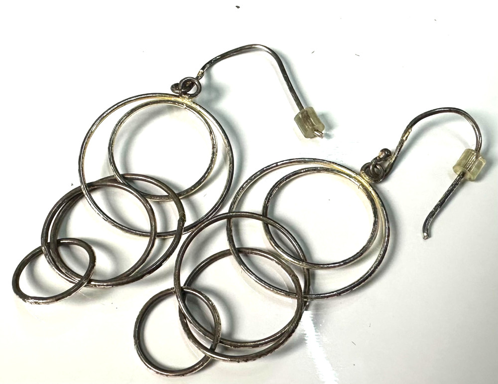 Vintage Circle Dangle Earrings MARKED 925 Sterling Silver Jewelry Lot I