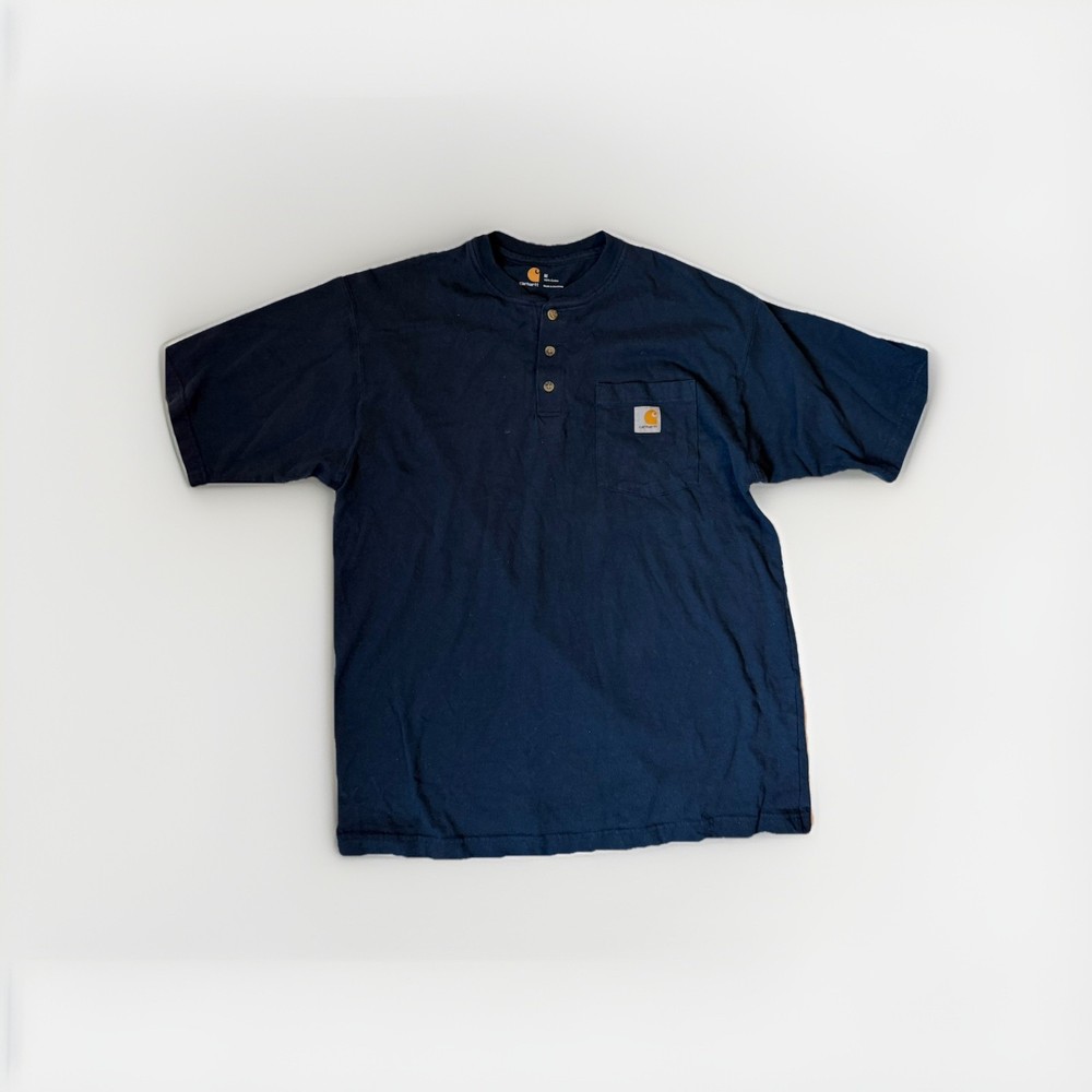 Carhartt Henley Long Sleeve Shirt Mens M Navy Blue