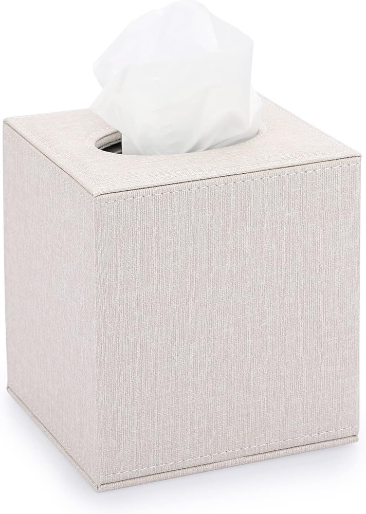 Square Linen Tissue Box Cover Stylish Cube Tissue Box Holder W/ Magnetic Bottom