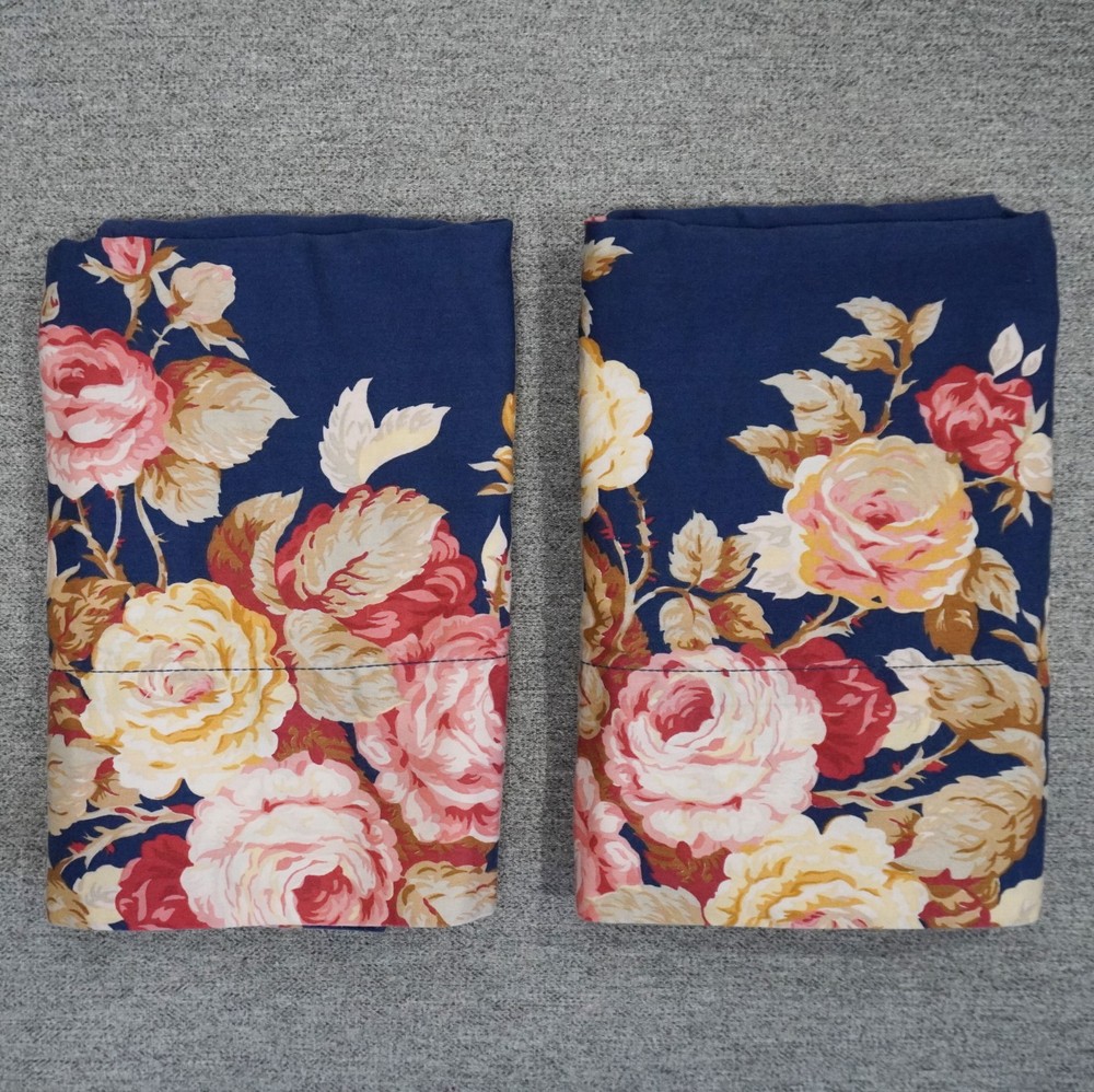 (2) Vintage Ralph Lauren Winslow Blue Floral KING Long Pillowcases