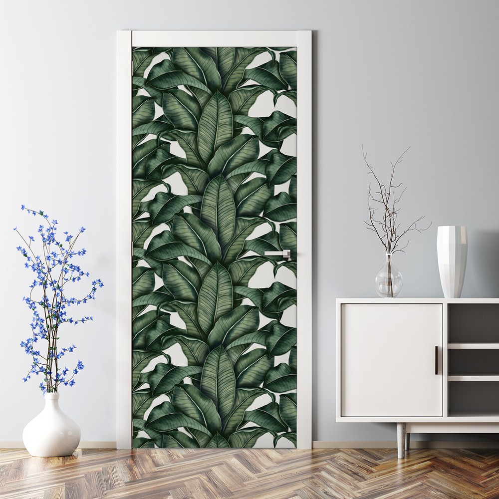 Tropical Banana leaf leaves Nature Drawing Decal Bubble Free Door sticker Decor