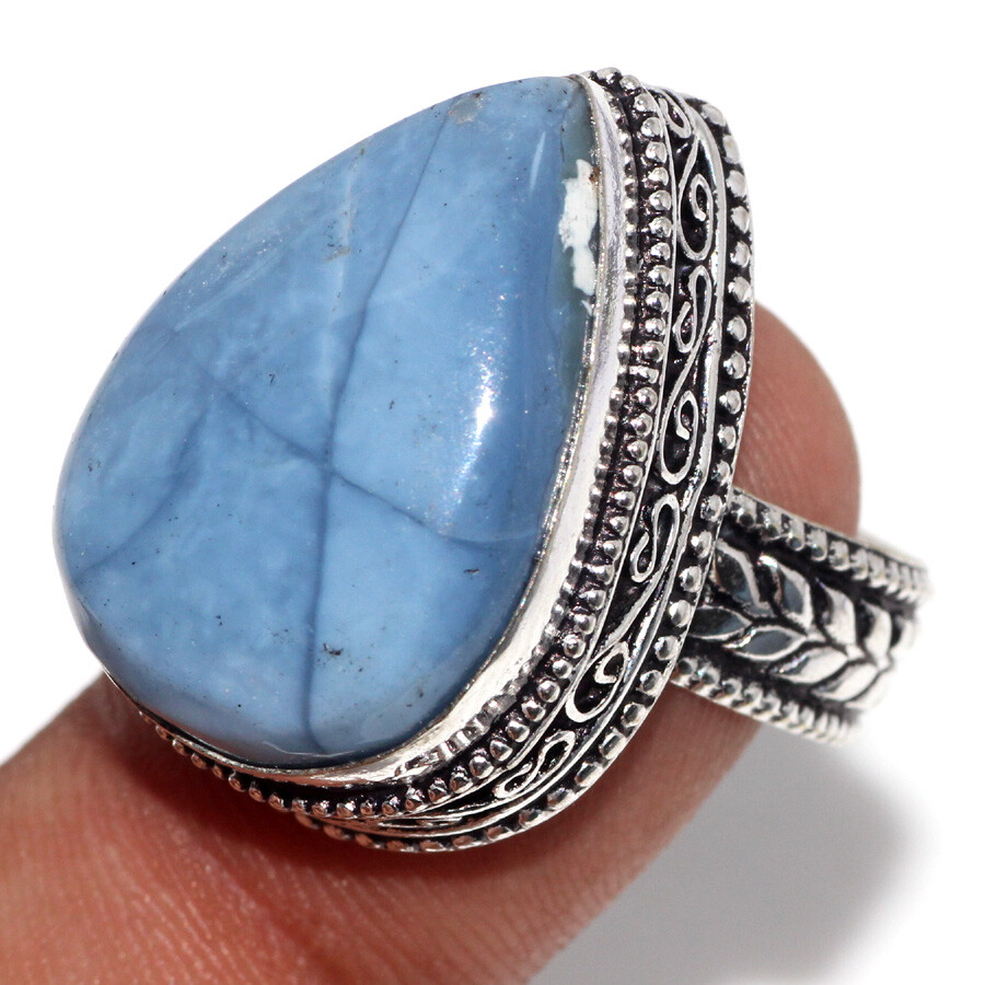 Owhyee Blue Opal Gemstone Ring in 925 Silver Plated Size 9 Aesthetic Jewelry JW