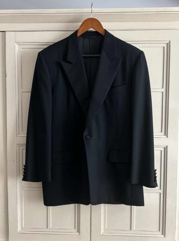 Hickey Freeman-Black Men's Peak Lapels 1-Button Tuxedo Jacket Black-Sz.42R