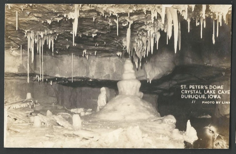 DUBUQUE IOWA Crystal Lake Cave St. Peters Dome 1938 RPPC DOPS Postcard