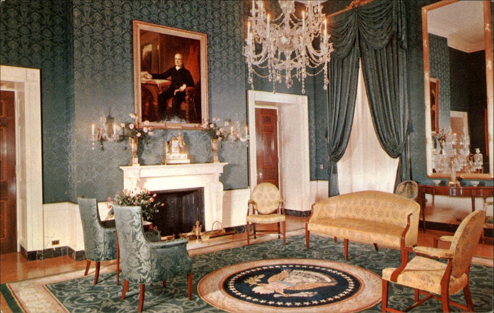 Washington DC White House Green Room 1950s ~ unused postcard sku241