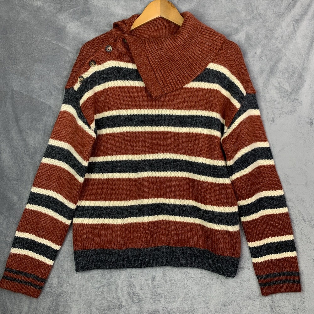 Acrylic Striped Mock Neck Pullover Sweatshirt in Size Large