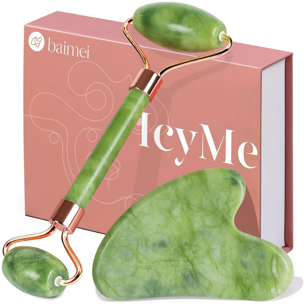 IcyMe Gua Sha & Jade Roller Facial Tools Face Roller and Gua Sha Set for Puffine