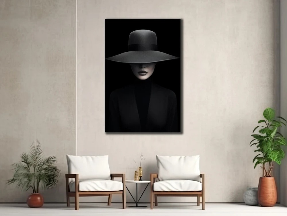 Woman With Black Hat & Dress Abstract Unframed Canvas Print Australian Wall Art-image
