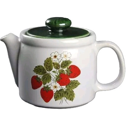 Vintage McCoy Pottery Strawberry Country Teapot, Rustic Farmhouse Decor 5½