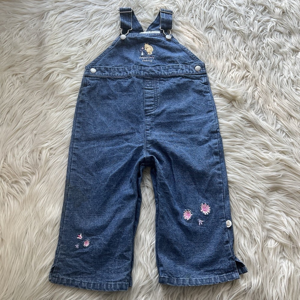 Vintage Disney Store Winnie The Pooh Denim Bib Overalls Girls 18-24 Months