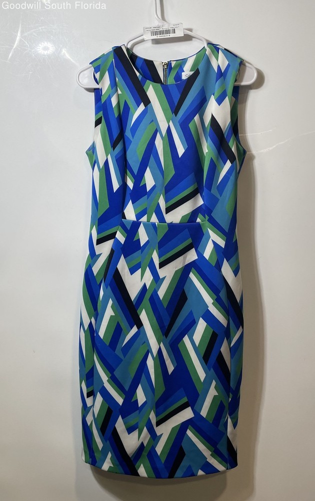 Calvin Klein Womens Multicolor Geometric Print Sleeveless Sheath Dress Size 6