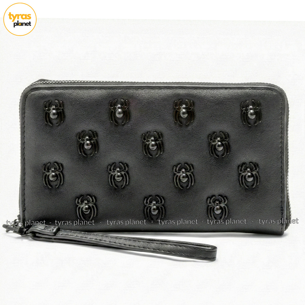 Betsey Johnson Spider Queen Zip Around Wristlet Wallet Black Halloween Goth Punk