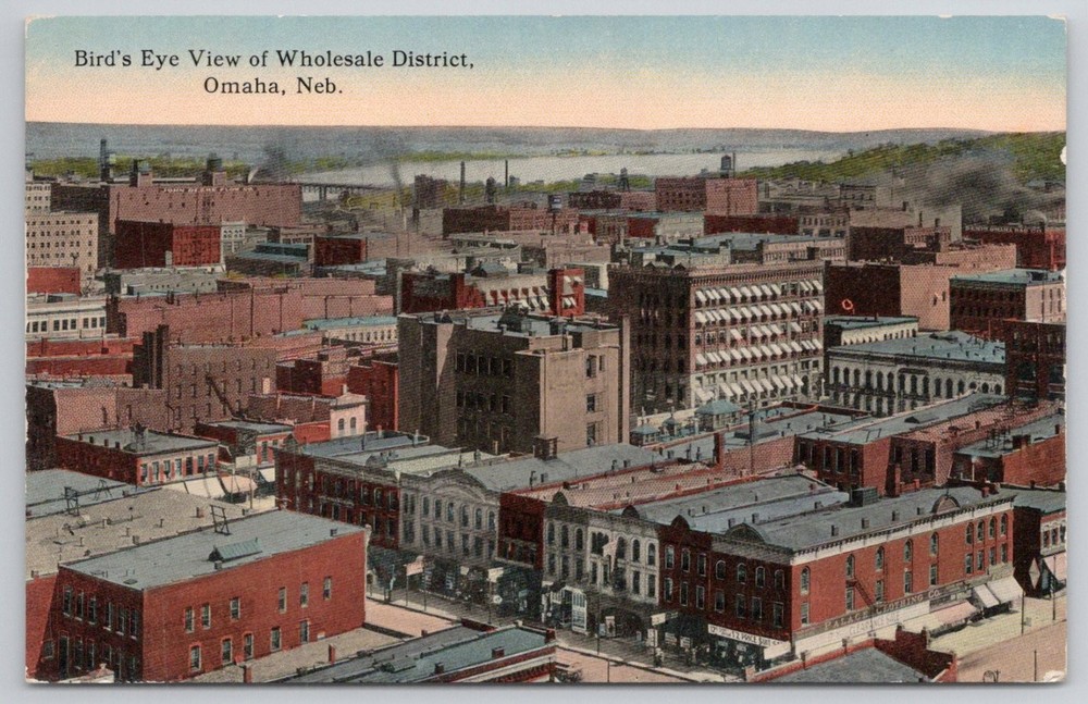 Vintage Omaha NE Wholesale District Bird's Eye View Postcard Early 1900s