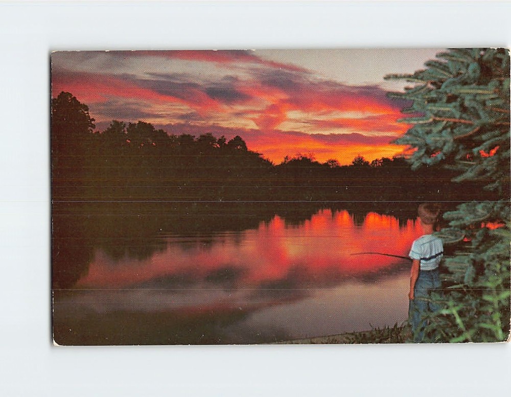 Postcard Fishing at Sunset in a Pennsylvania Farm Pond