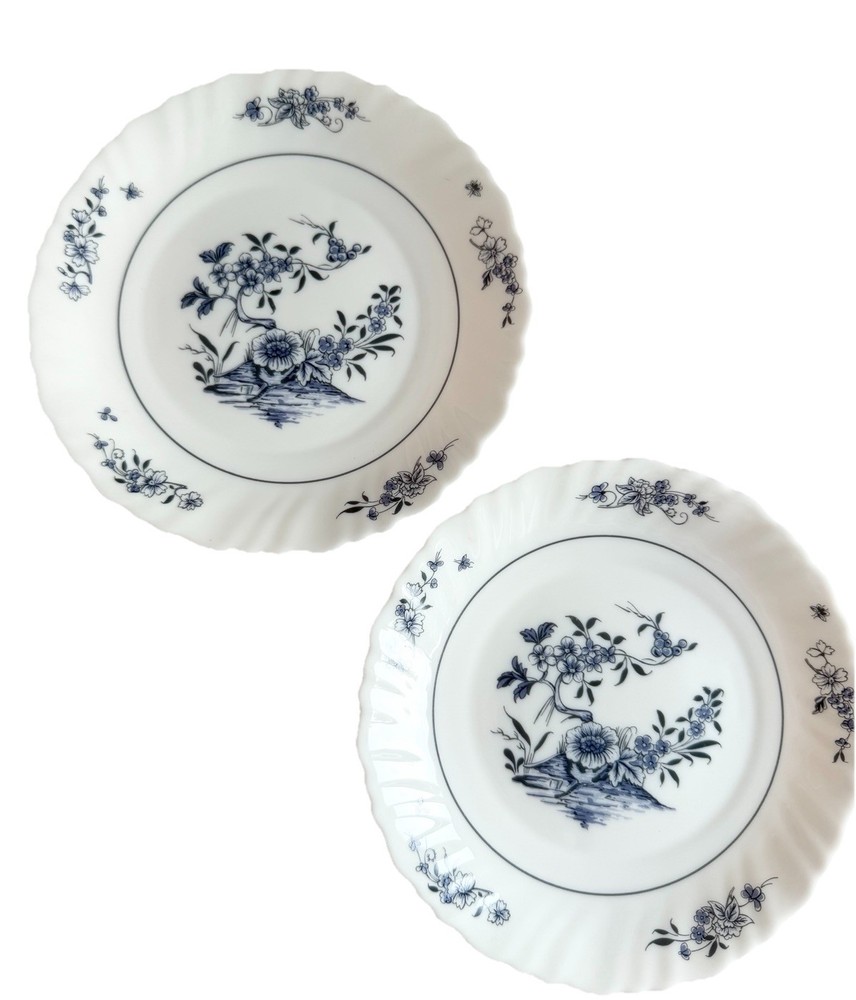 VTG Arcopal France Blue & White “Rhapsody” Salad/Dessert Plates - Set of 2