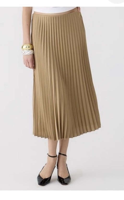 J.CREW  NWT Gwyneth Camel Satin Pleated Midi Skirt Women's Size L