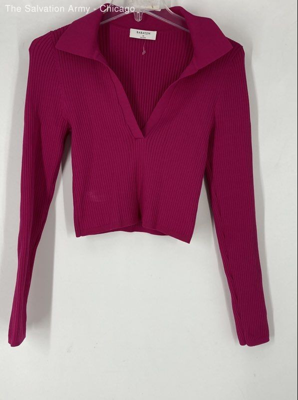 Babaton Womens Pink Long Sleeve Collared Cropped Pullover Sweater Size Medium