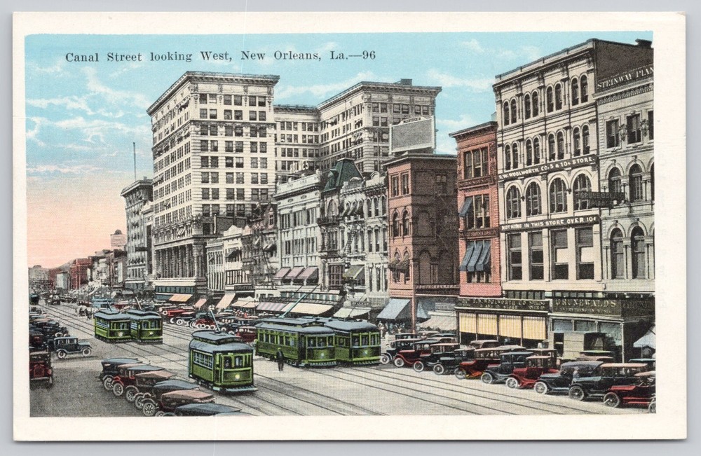 Postcard Canal street looking west New Orleans, Louisiana