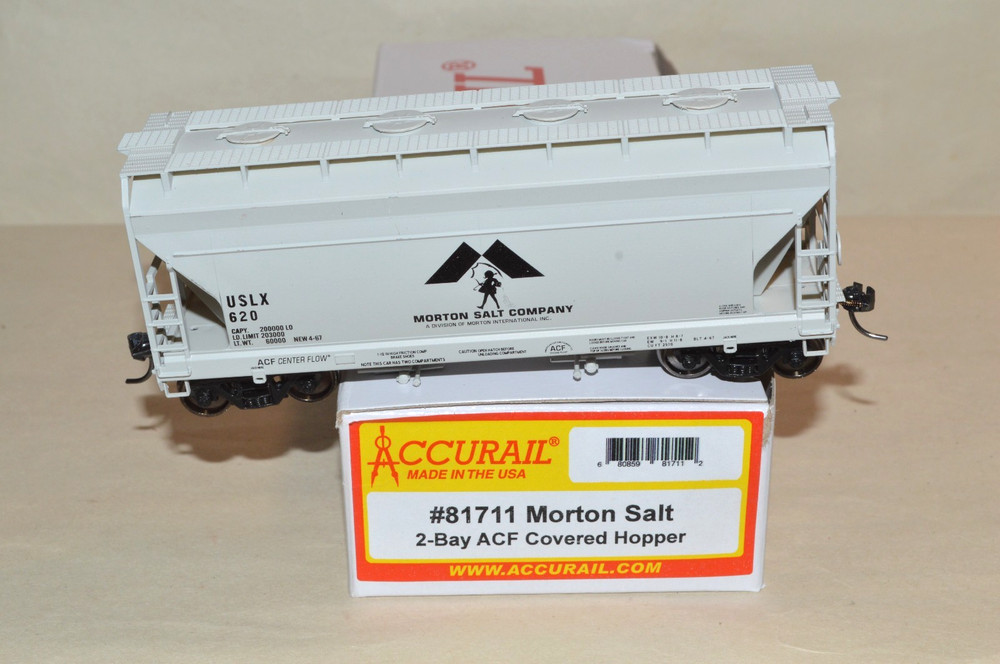 HO scale Accurail Morton Salt ACF 2 bay covered hopper car train MW KD's