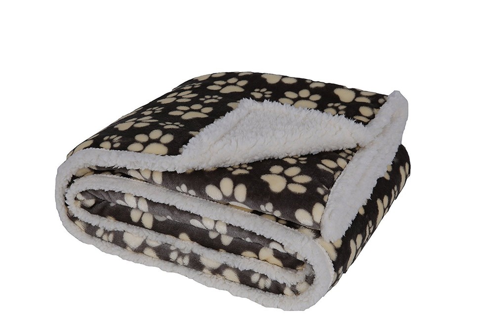 Longrich Flannel Paw Print & Ultra Soft Sherpa Throw Blanket, 50
