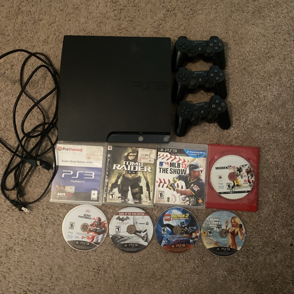 PlayStation 3 Slim 150 GB CECH-2501A Console Bundle 8 Games & 3 controllers