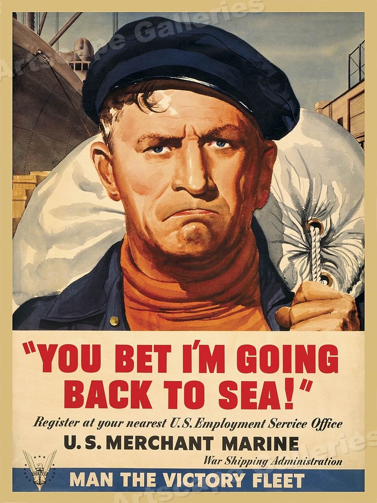WWII Victory Fleet Merchant Marines Recruiting Poster 20x28 Vintage  