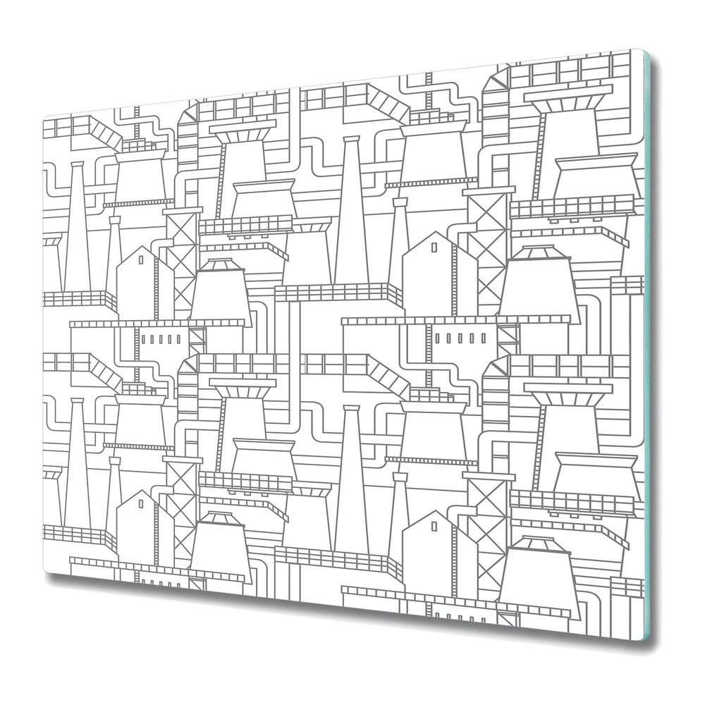 Tempered Glass Chopping Board Industrial city white and black design 60x52