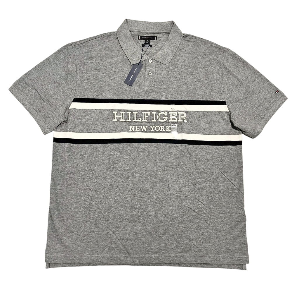 Tommy Hilfiger Men's Light Gray Embroidered Logo Polo Shirt 2XL
