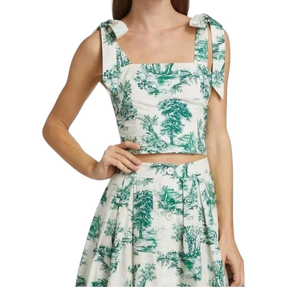 Cara Cara Helena Crop Top Women's M Forest Toile Green Cotton Sleeveless