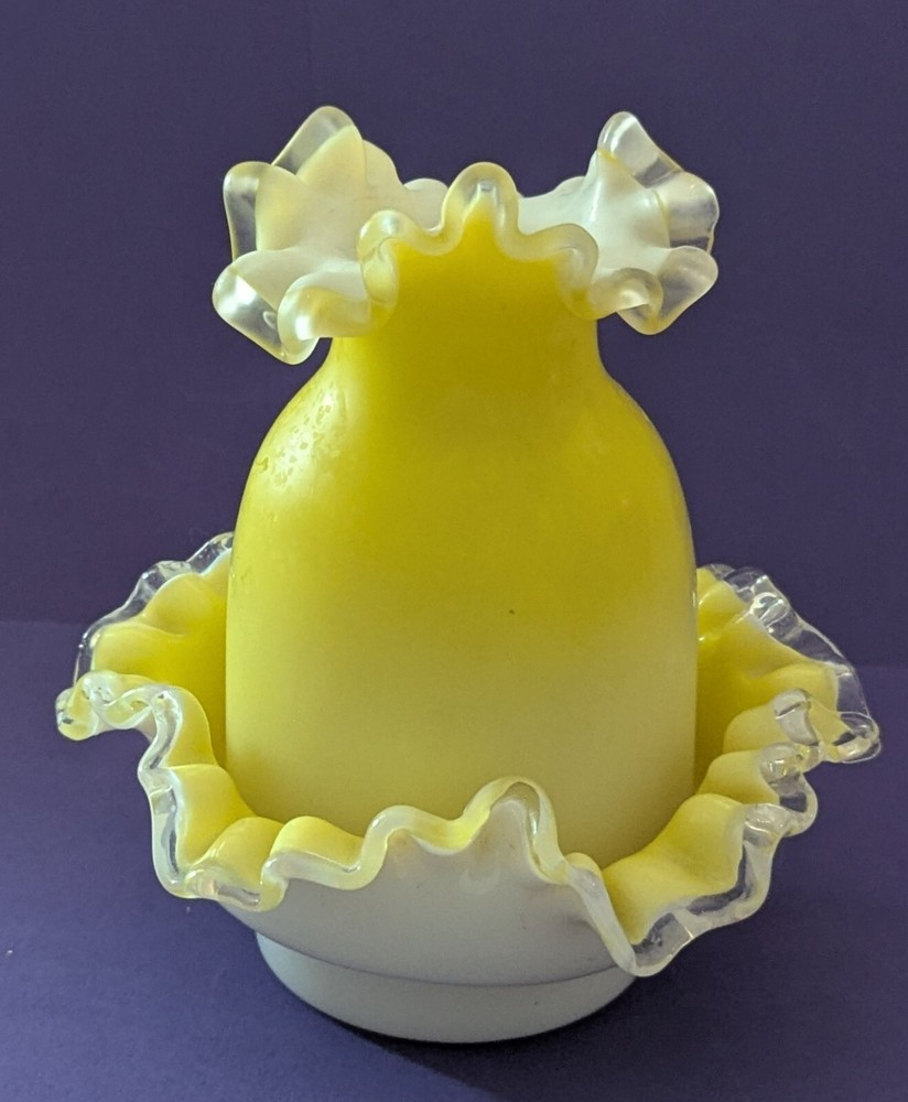 Victorian Glass Fairy Candle Lamp 3 p Set Ruffle Edge Yellow Fade 6