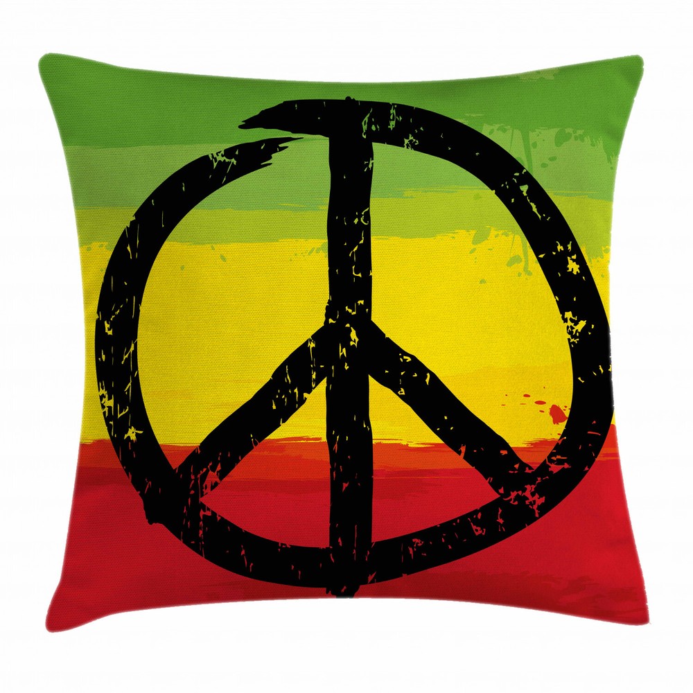 Rasta Grunge Hippie Peace Sign Square Pillow Case 16 Inch Cushion Cover