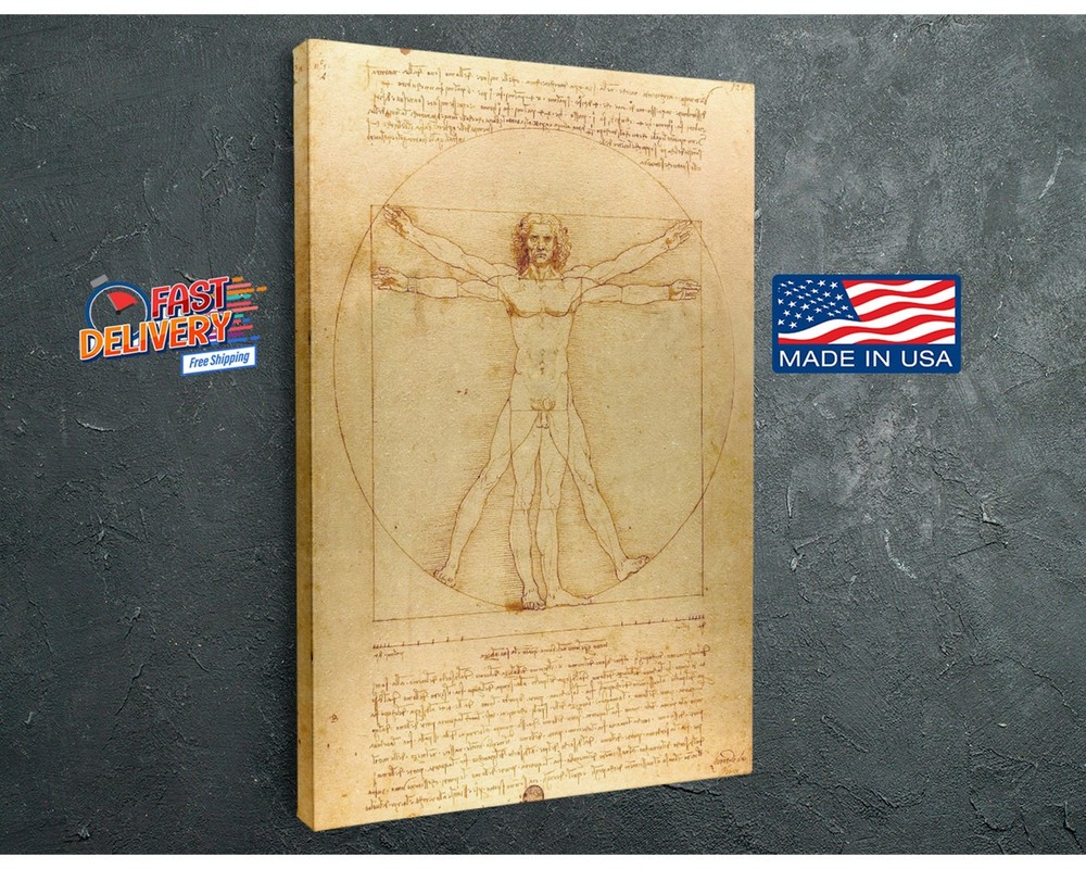 Leonardo da Vinci Vitruvian Man Reproduction Wall Art Classic Canvas