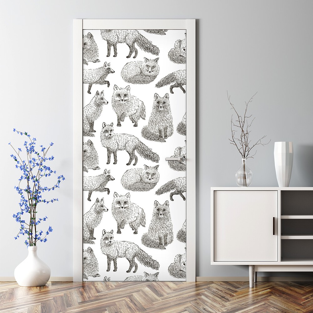 Foxes Bubble Free Door sticker white Decal Reusable self adhesive peel & stick