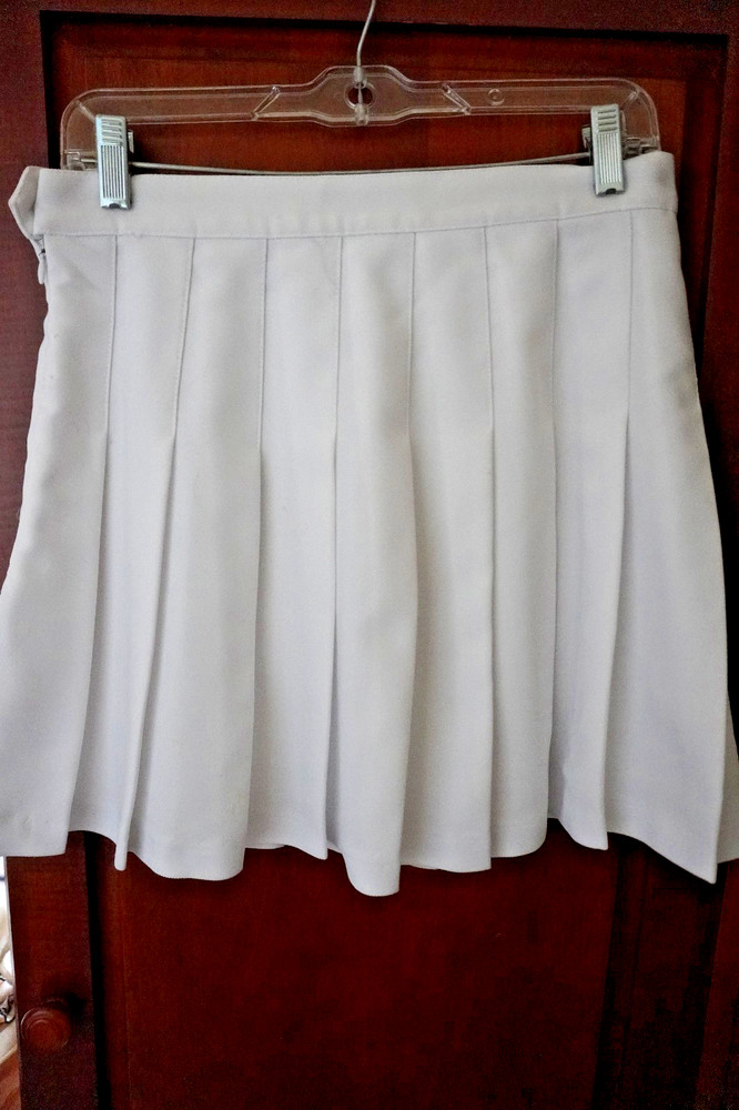 White Pleated Tennis A-LineSkirt Womens Large American Apparel High Waist Button